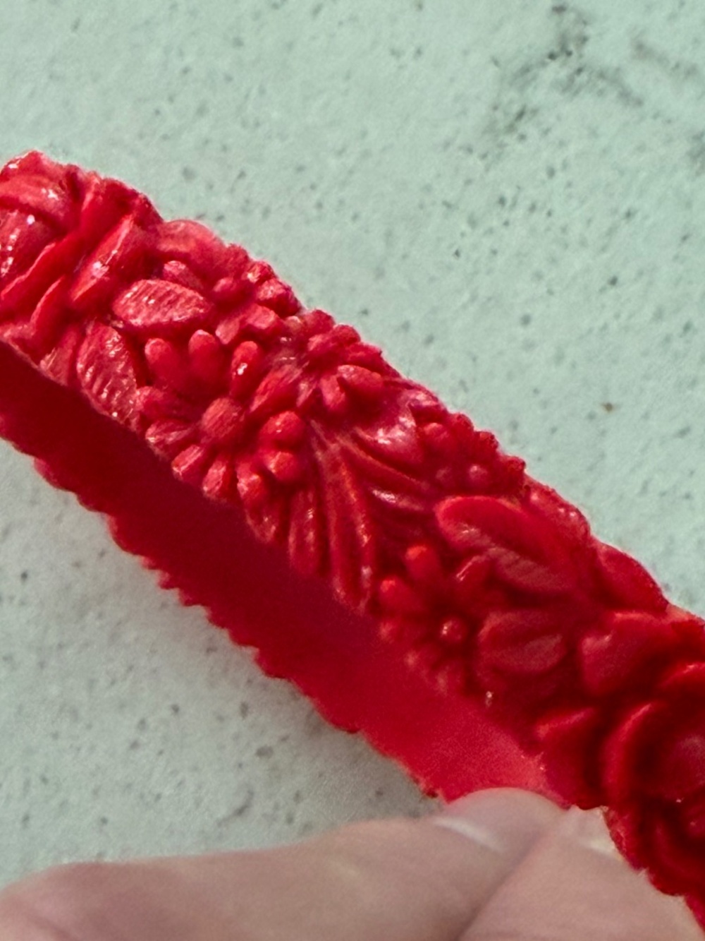 Vintage 1940's Carved Celluloid Flower Red Bangle